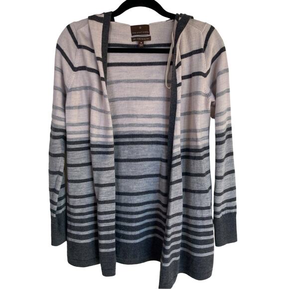 Fenn Wright Manson Womens M 100% Merino Wool Stripe Open Hoodie Nautical Beachy - Picture 1 of 9